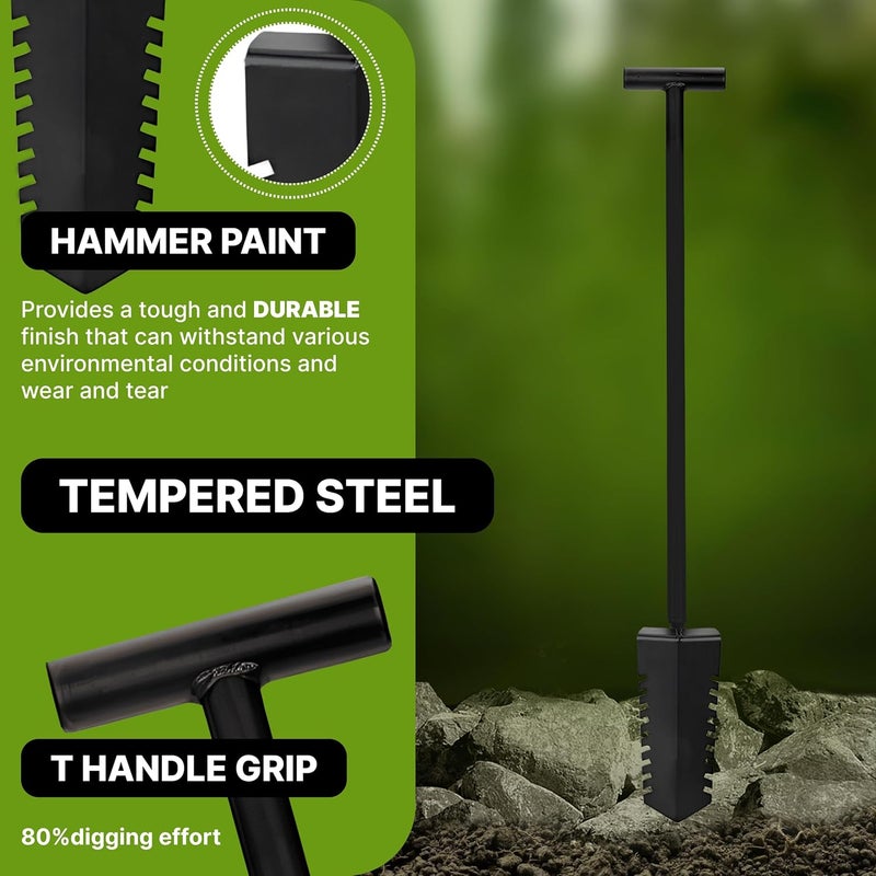 CKG Metal Detecting Shovel Digging Tool with Double Serrated Blade – Heavy Duty Digger Garden Root Cutter T-Handle Spade Professional Metal Detector Accessories, Single - Image 4